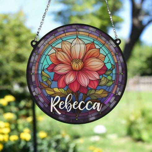Dahlia Personalised Stained Glass Effect Suncatcher